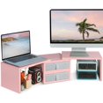thumbnail image 1 of Pink Dual Monitor Stand Riser with 2 Drawers - Length and Angle Adjustable Double Corner Desk Shelf Organizer 37 inch for 2 Laptop/PC/Screen/TV (2 Drawers - 8''H), 1 of 7