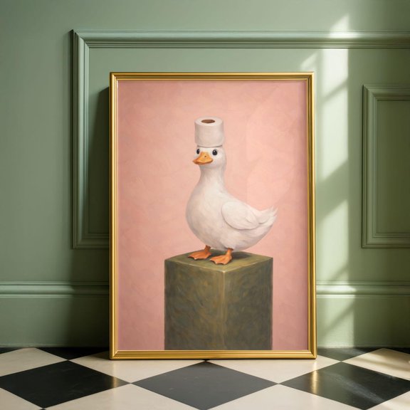 Pink Duck Bathroom Wall Art Animal Print Vintage Style Decor Quirky Home Artwork Toilet Paper Art Unique Gift, Unframed Paper Print