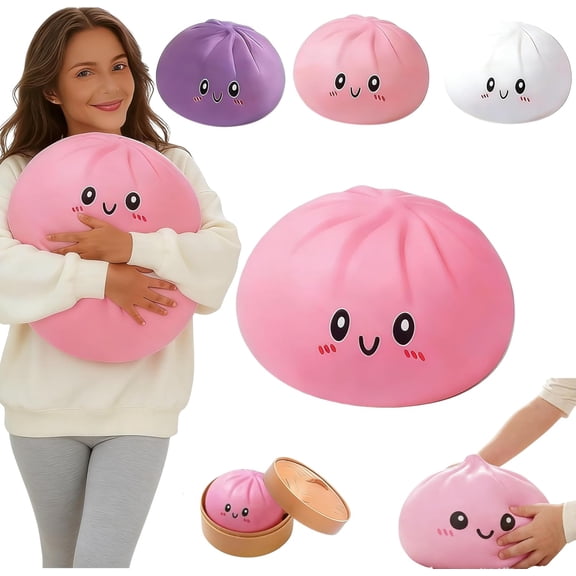 Pink Dumpling Mystery Box Squishy Toys - 5.9" Surprise Bao Bun Squeeze Stress Ball, Fidget with Steamer Case, Creative Gift for Party Favors & Desk Decor