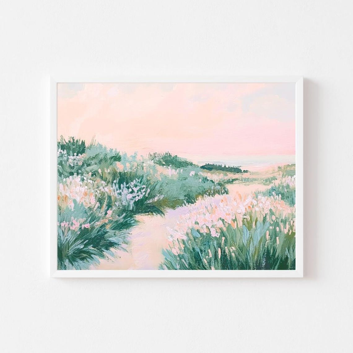 Pink Dune Grass Landscape Painting Sandy Beach Path Wall Art Print ...