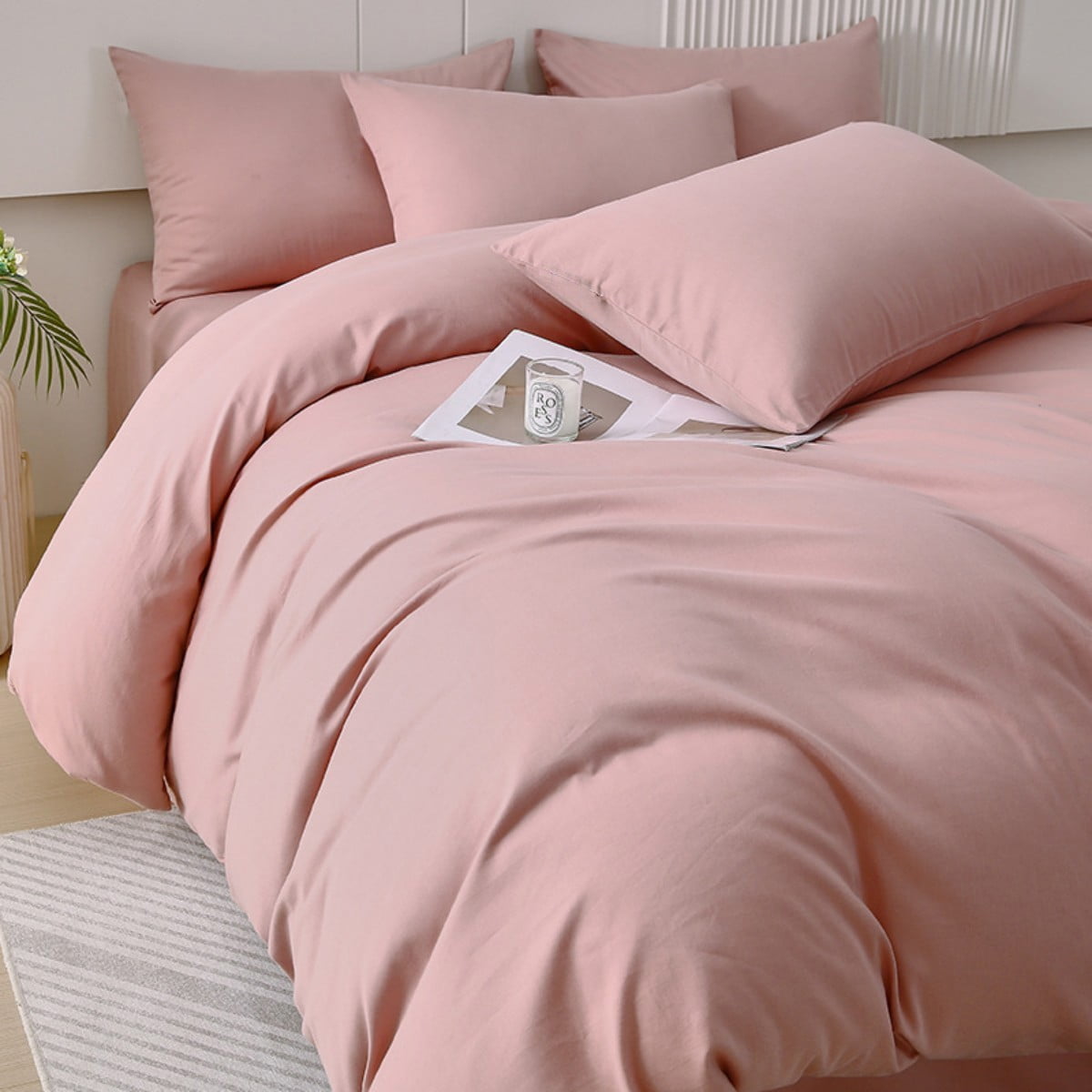 Pink Duvet Cover Bedding Set Soft Double Brushed Comforter Cover Set
