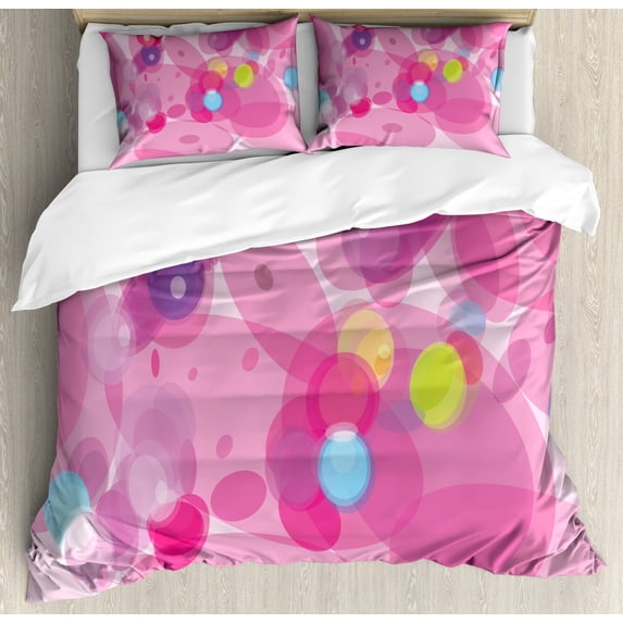 Pink Duvet Cover Set, Abstract Fantasy Magic Blurry Motion Effect Design Smooth Illustration Art Print, Decorative 3 Piece Bedding Set with 2 Pillow Shams, Queen Size, Pink, by Ambesonne