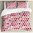 thumbnail image 1 of Pink Duvet Cover Set, Geometric Triangle Patterns with Polka Dots Lines Zig Zag Prints Abstract Image Print, Decorative 3 Piece Bedding Set with 2 Pillow Shams, Calking Size, Multicolor, by Ambesonne, 1 of 3