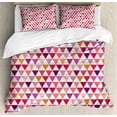 thumbnail image 1 of Pink Duvet Cover Set, Geometric Triangle Patterns with Polka Dots Lines Zig Zag Prints Abstract Image Print, Decorative 3 Piece Bedding Set with 2 Pillow Shams, Queen Size, Multicolor, by Ambesonne, 1 of 3