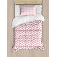 thumbnail image 1 of Pink Duvet Cover Set, Vintage Retro Tile with Geometrical Shapes Triangles Squares Lines Art Print, Decorative 2 Piece Bedding Set with 1 Pillow Shams, Twin Size, Pink and White, by Ambesonne, 1 of 3