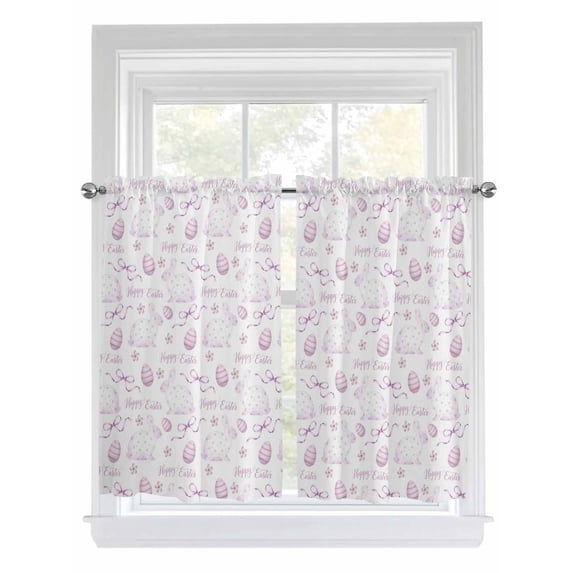 Pink Easter Bathroom Window Curtain, Watercolor Spring Bunny Eggs Flowers Light Filtering Coffee Kitchen Curtains, Bedroom Living Room Curtains 2 Panel 84"x45"