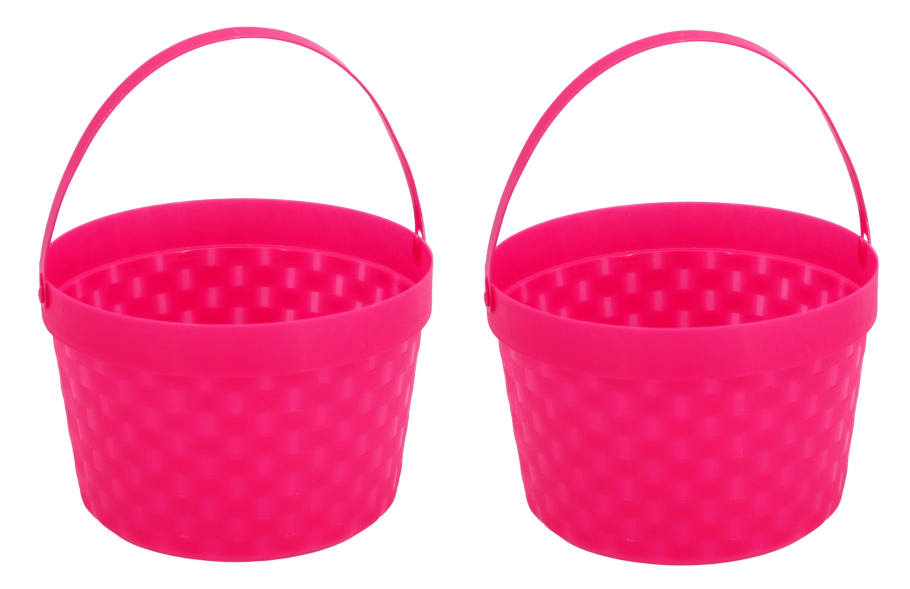 Pink Easter Buckets, Set of 2 Plastic Easter Bunny Baskets 8 Inch with