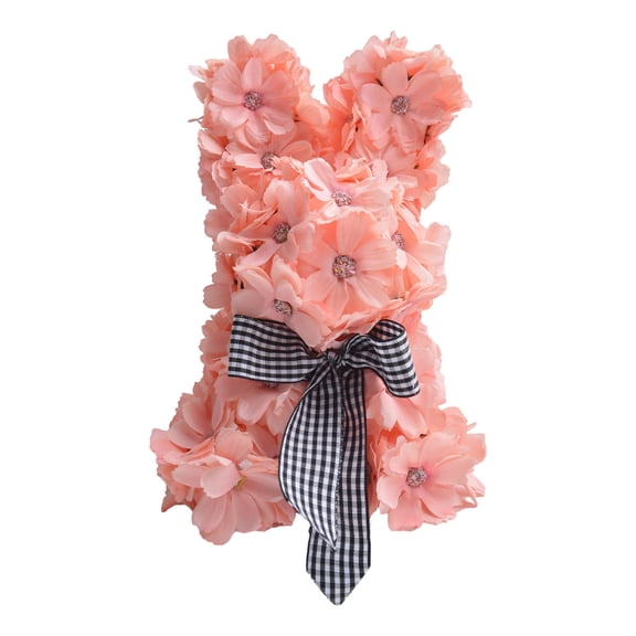 Pink Easter Bunny Decoration with Artificial Daisies - Cute Plastic Rabbit Figurine for Spring Holiday Table Centerpiece, Shelf Mantel Ornament, Festive Home Party Decor Supplies