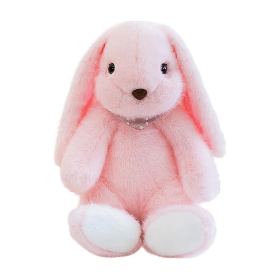 Pink Easter Bunny Doll Fluffy Stuffed Animal with Ribbon, Festive Holiday Decoration for Home, Party, Gift, Cute Plush Toy for Seasonal Display