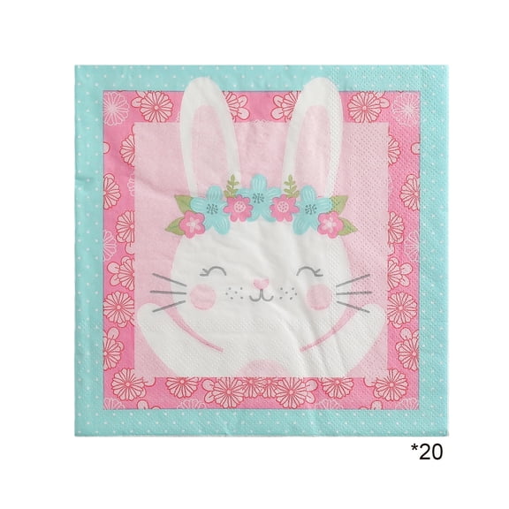 Pink Easter Bunny Paper Napkins - Food-Grade & Biodegradable for Holiday Parties, 20-Count Set