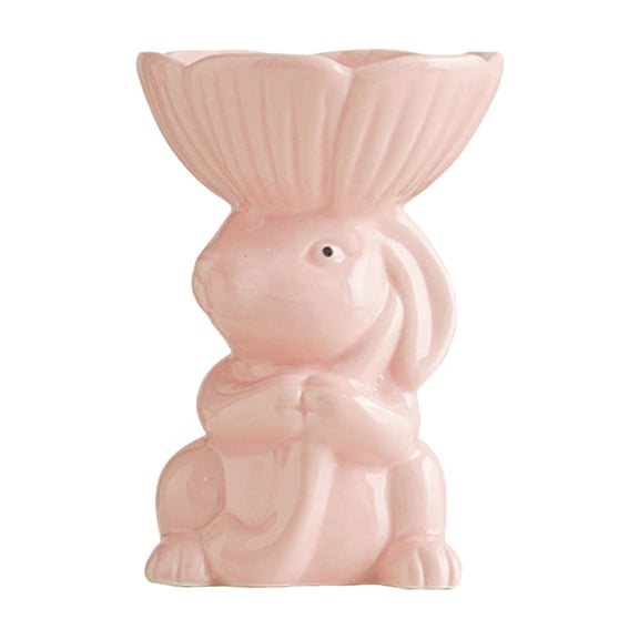 Pink Easter Ceramic Bunny Dessert Plate, Small Jewelry Tray With Glossy Surface And Raised Edge For Table Decor, Party Serving And Home Decoration