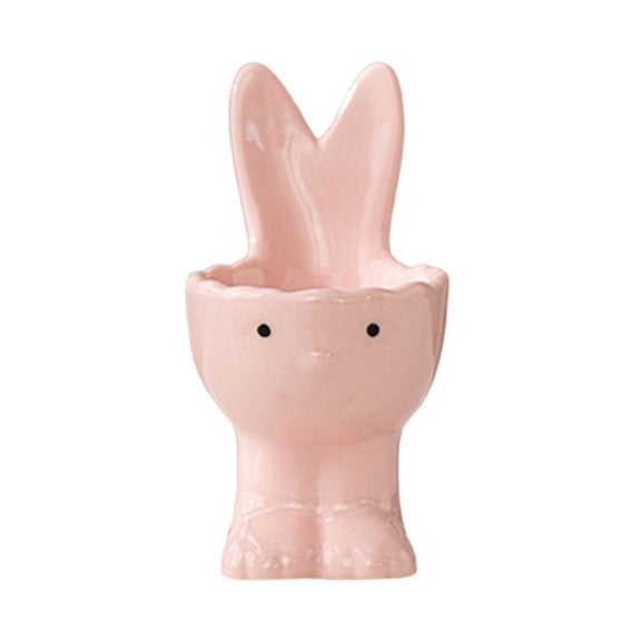 Pink Easter Ceramic Bunny Egg Holder Cup, Decorative Egg Tray With Glossy Finish For Table Setting, Breakfast And Spring Holiday Home Decor
