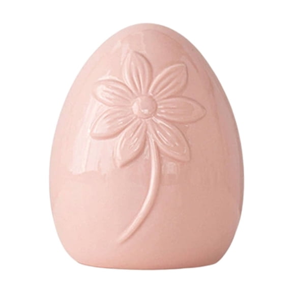 Pink Easter Ceramic Egg Ornament With Handcrafted Design, Home Decor For Living Room And Desktop, Size 4.3X3.6In, 0.48Lb