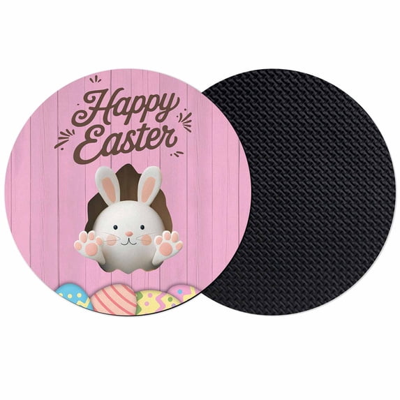 Pink Easter Coasters Set of 2, Absorbent Coasters for Drinks, Easter Bunny Eggs Spring Cartoon Farmhouse Wood Grain Coaster for Desk Coffee Table Protection, Home Decor House Warming Gifts 4"