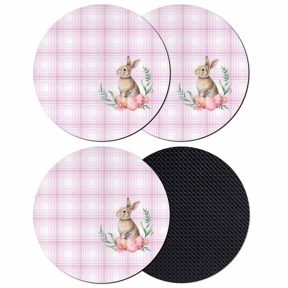Pink Easter Coasters Set of 4, Absorbent Coasters for Drinks, Bunny Eggs Spring Floral Stripes Farmhouse Coaster for Desk Coffee Table Protection, Home Decor House Warming Gifts 4"