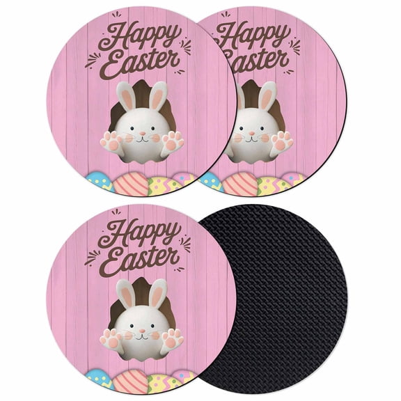 Pink Easter Coasters Set of 4, Absorbent Coasters for Drinks, Easter Bunny Eggs Spring Cartoon Farmhouse Wood Grain Coaster for Desk Coffee Table Protection, Home Decor House Warming Gifts 4"