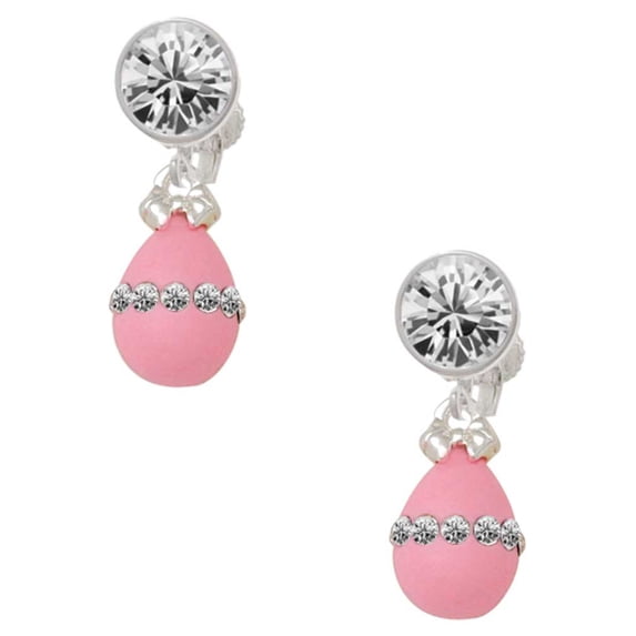 Pink Easter Egg with Clear Crystal Band Clear Crystal Clip On Earrings