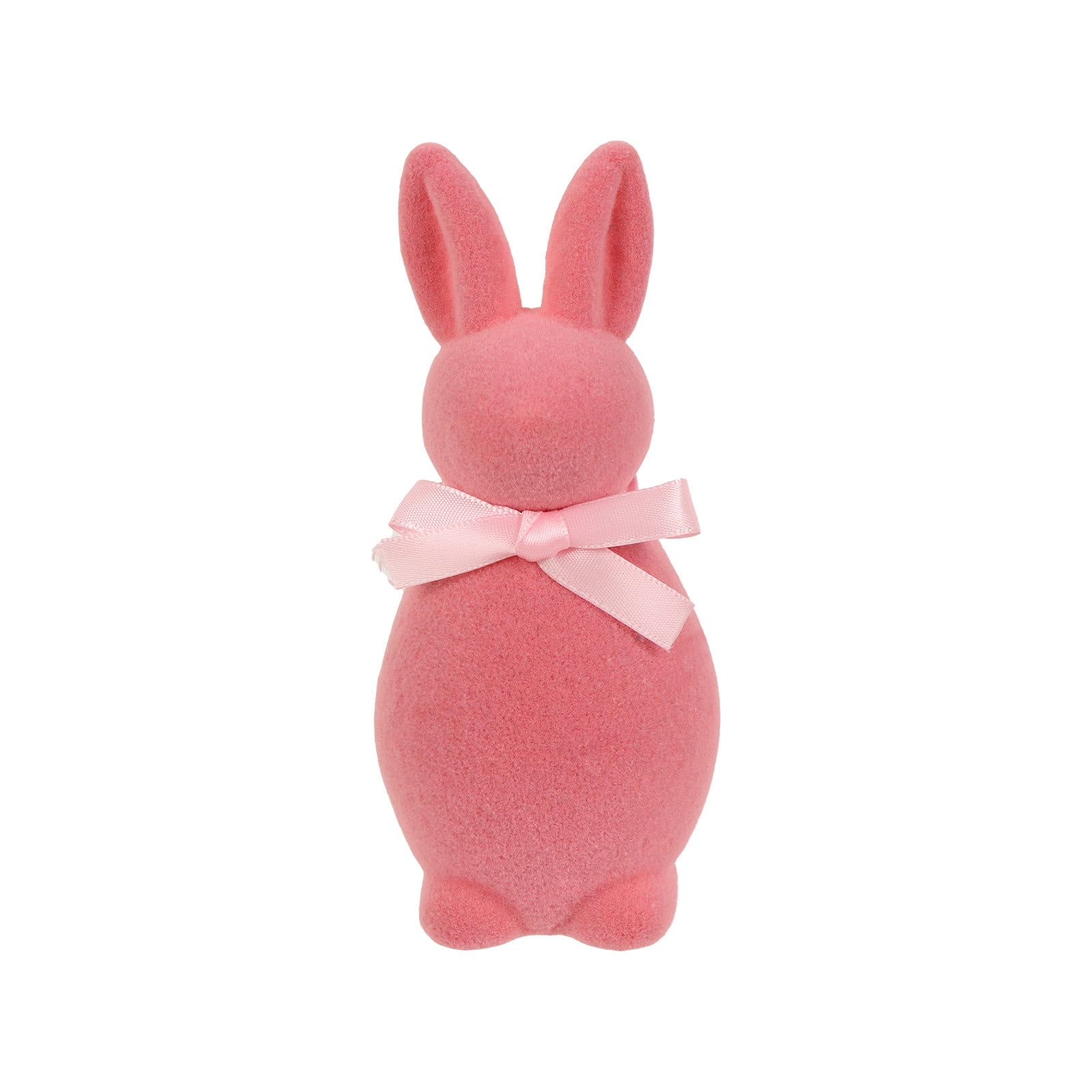 Pink Easter Flocked Bunnies, 2025 Flocking Rabbit Figurines with Bow ...
