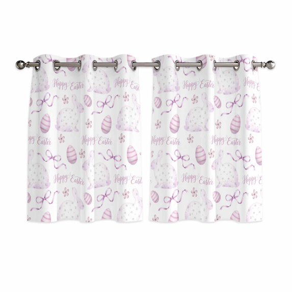 Pink Easter Kitchen Curtains Window Panels, Watercolor Spring Bunny Eggs Flowers Insulated Window Treatment Curtain, Grommet Curtains for Bedroom/Living Room/Bathroom, 2 Piece 52"Wx45"L