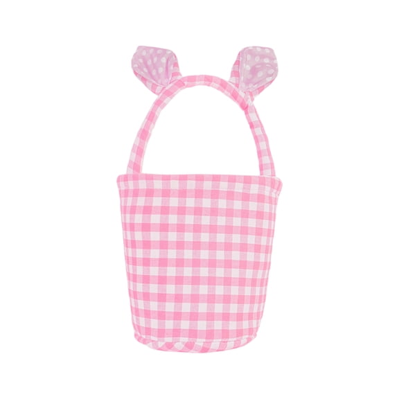 Pink Easter Rabbit Ear Checkered Tote Bag, Easter Basket - Egg & Candy Gift Storage, Cute Checkered Design, Rabbit Ear Accent, Easter Home Decor - For Easter Parties, Gift Giving,