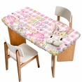 thumbnail image 1 of Pink Easter Table Cloths for 6 Foot Rectangle Tables, Spring Easter Bunny Eggs Floral Buffalo Plaid Patio Waterproof Elastic Fitted Tablecloths, Washable Rectangular Table Cover for Camping, 1 of 8