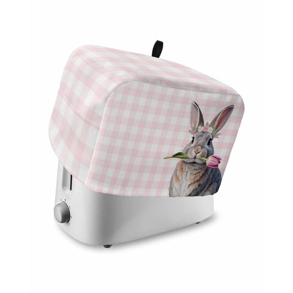 Pink Easter Toaster Cover 2 Slice, Small Kitchen Appliance Covers, Bunny Tulip Checkered Elegant Pastoral Toaster Oven Cover with Loop, Bread Machine Cover Polyester Dust Cover Protection
