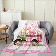thumbnail image 1 of Pink Easter Truck Flannel Blanket Adults,Farmhouse Style Flannel Fleece Blanket 40"x50",Western Paisley Flowers Bed Sofa Couch Blankets,Green Polka Dot Print Warm Blanket, 1 of 6