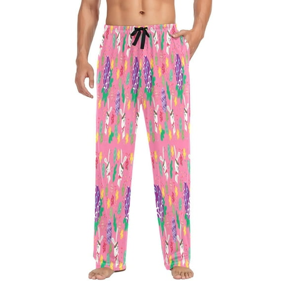 Pink Easter bunny pattern Mens Pajama Pants Lounge Soft Sleep Pant Men Pajama Bottoms with Pockets Drawstring