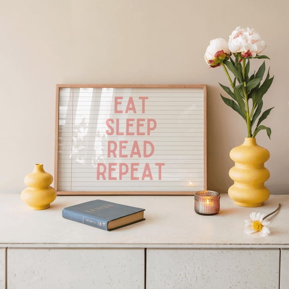 Pink Eat Sleep Read Repeat Trendy Postcard Book Lover Bookish Wall Art Dorm Decor Cute Design1 Unframed Paper Print