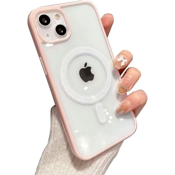 Pink Edge Phone Case, Support MagSafe Wireless Charging, Shockproof Clear Case for iPhone 12