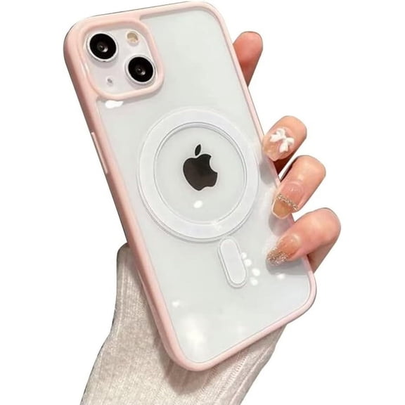 Pink Edge Phone Case, Support MagSafe Wireless Charging, Shockproof Clear Case for iPhone 12