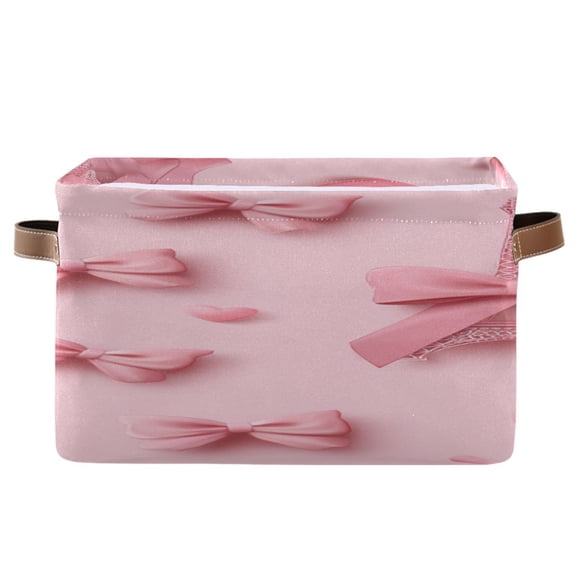 Pink Effiel Tower Hearts Bows Valentine Square Storage Bins with Handles Collapsible Containing Box 1 Pack