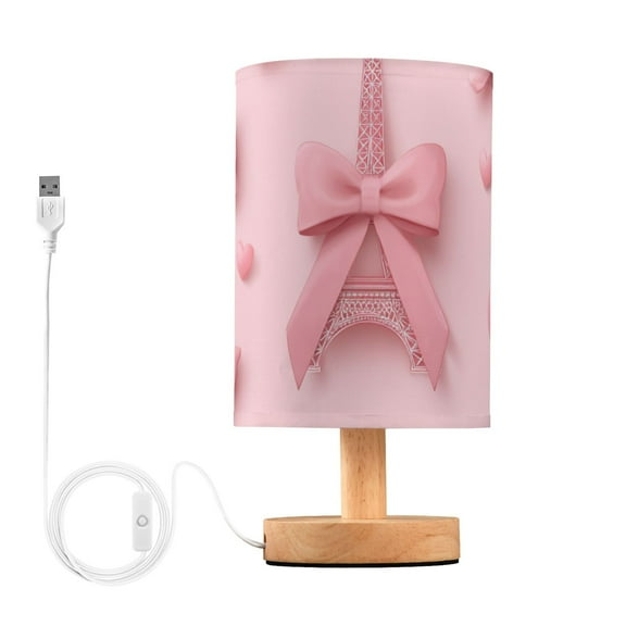 Pink Effiel Tower Hearts Bows Valentine Table Lamp with USB Port LED Warm Light Lamp Night Light Home Decor