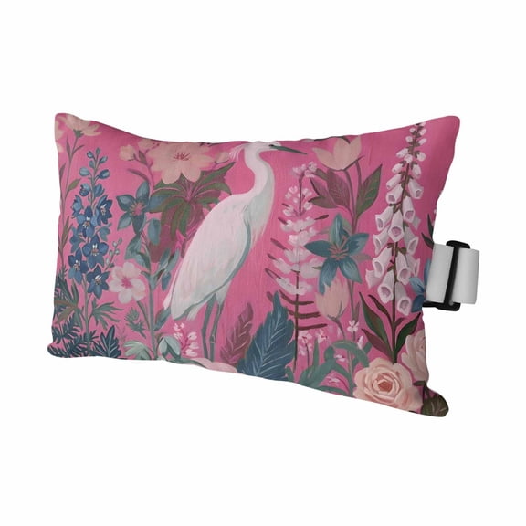 Pink Egrets Outdoor Pillows for Chaise Lounge Chair Waterproof Lumbar Pillows with Insert&Adjustable Elastic Strap Beach Headrest Pillow Summer Botanical Tropical Animals Floral Pool Pillow 11"x16"