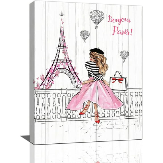 Pink Eiffel Tower Wall Art Romantic Paris Fashion Women Canvas Wall Decor Butterfly Eiffel Tower Picture Painting Print Modern Atwork For Girls Women Room Bathroom Office Framed Ready to Hang 12"x16"