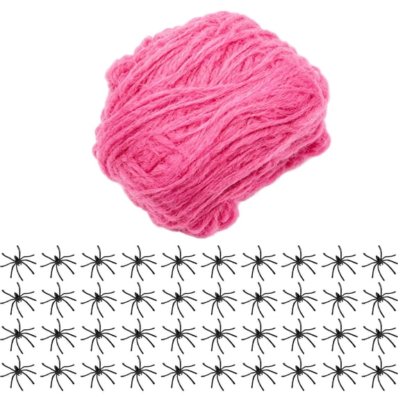 Pink Elastic Cobweb Halloween Decor, Stretchy Spider Web with Fake Spiders for Haunted House Party