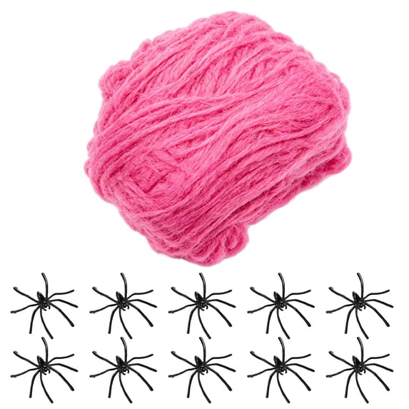Pink Elastic Cobweb Halloween Decor, Stretchy Spider Web with Fake Spiders for Haunted House Party