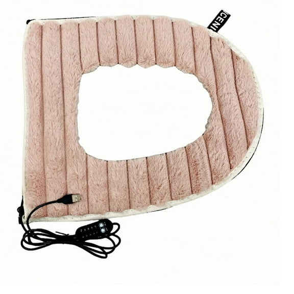 Pink Electric Heated Toilet Seat Cover, Soft Velvet Fabric In Green, Khaki, Pink, Gray, Warm Bidet Seat For Winter, 17.32X14.56X0.78In, Energy Efficient