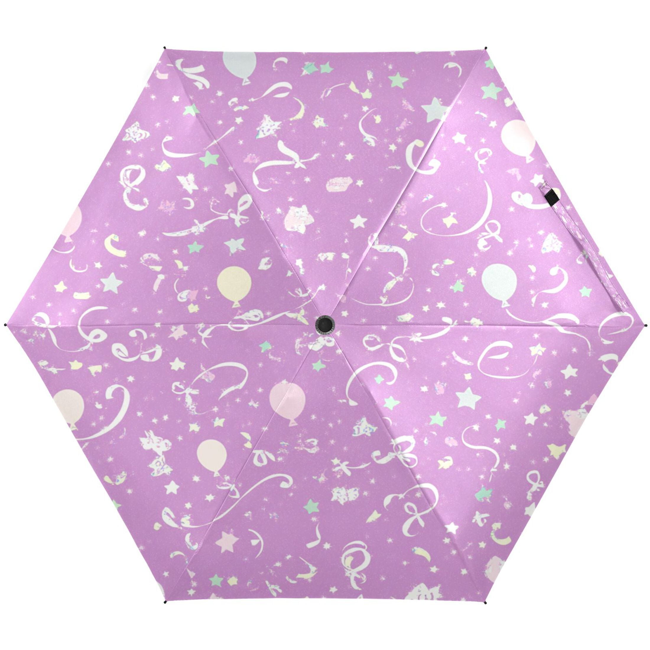 Pink Elements Pattern Umbrellas for Sun Auto Open Close UV50+ Waterproof 5-Fold Compact Fiberglass Frame