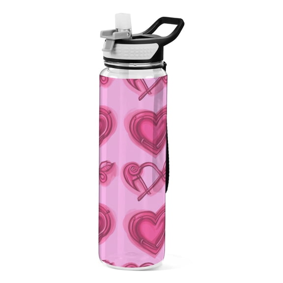 Pink Elements Romantic 1000ml Tritan Sport Bottle Straw LeakProof Food-Grade Portable Wide Handle