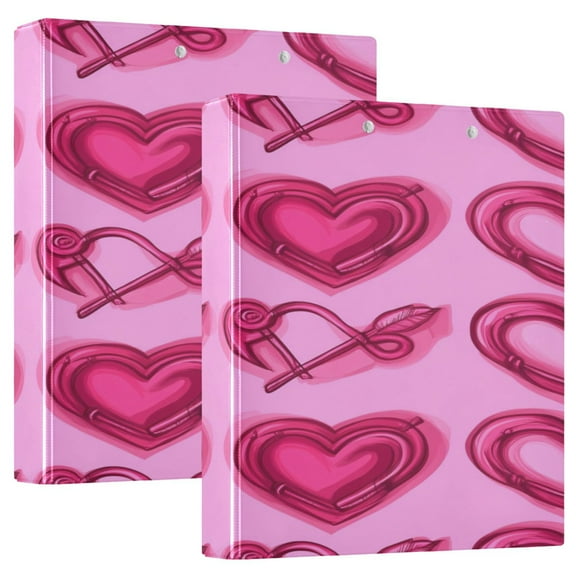 Pink Elements Romantic 12.4x10.6in PVC Round Ring Binder, D-Ring 3-Hole, Metal Clip, 200 Sheets