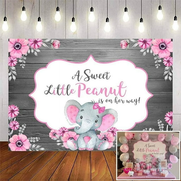 Pink Elephant Baby Shower Backdrop for Girl Sweet Little Peanut is on The Way Photography Background Elephant Cake Table Decorations