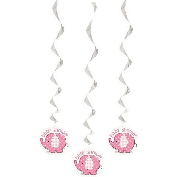 Pink Elephant Baby Shower Hanging Decorations, 26in, 3ct