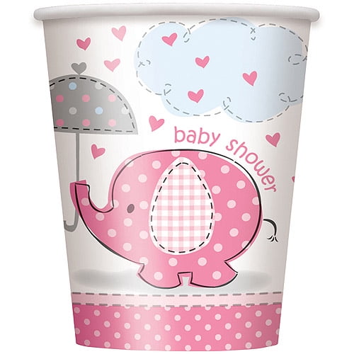 Paper Elephant Baby Shower Cups, 9 oz, Pink, 8ct