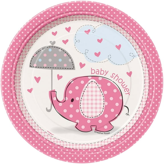 Pink Elephant Baby Shower Paper Dessert Plates, 7in, 8ct