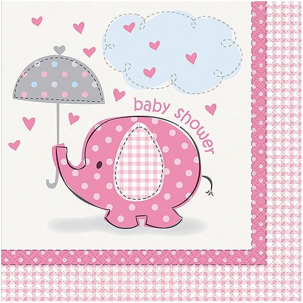 Pink Elephant Baby Shower Paper Napkins, 6.5in, 16ct - image 1 of 3