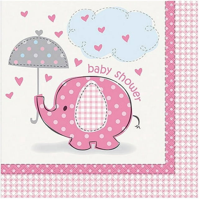 Pink Elephant Baby Shower Paper Napkins, 6.5in, 16ct