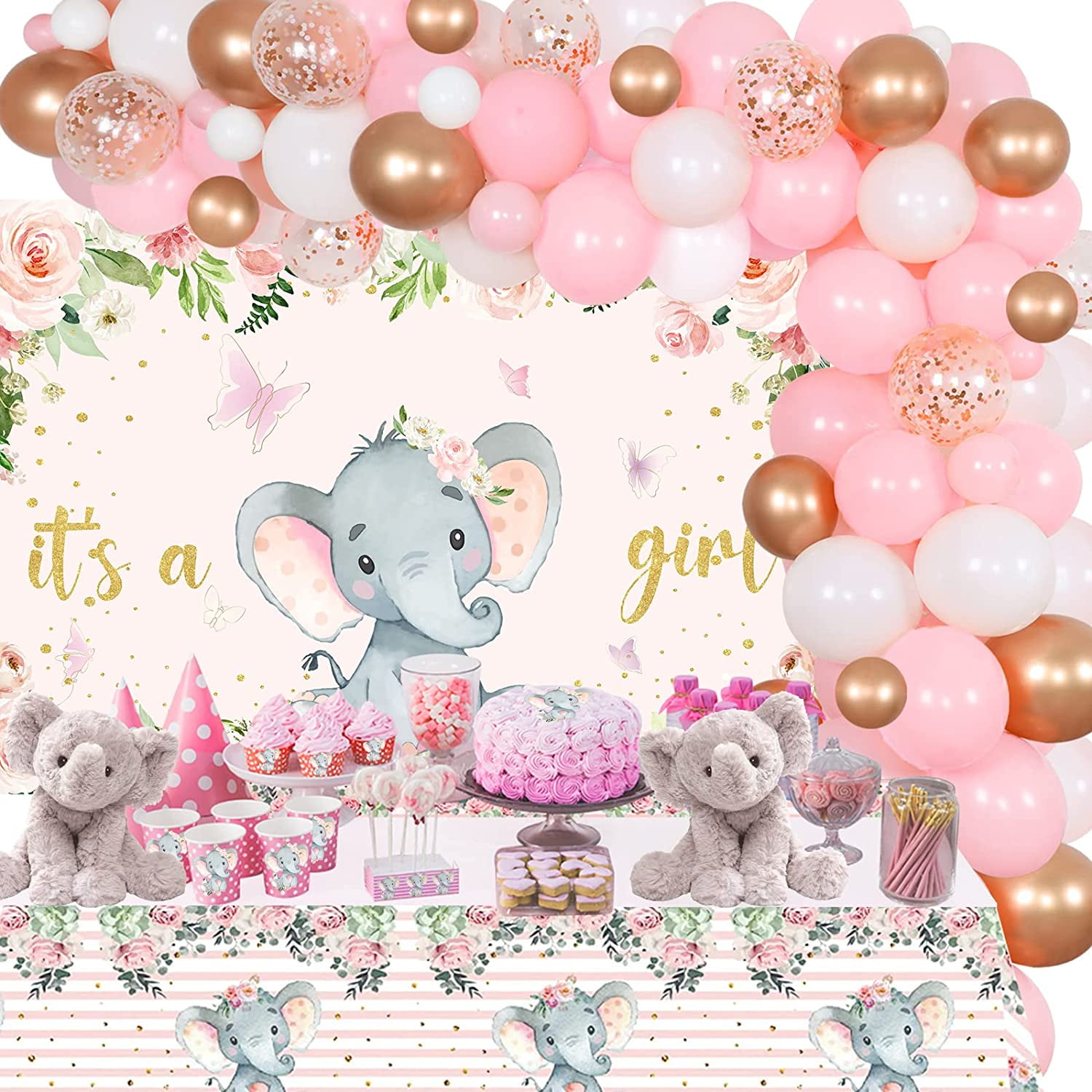 Teddy Bear Gender Reveal Party Decorations Kit - 131 Pcs With Backdrop, Tablecloth, Balloon Arch Supplies