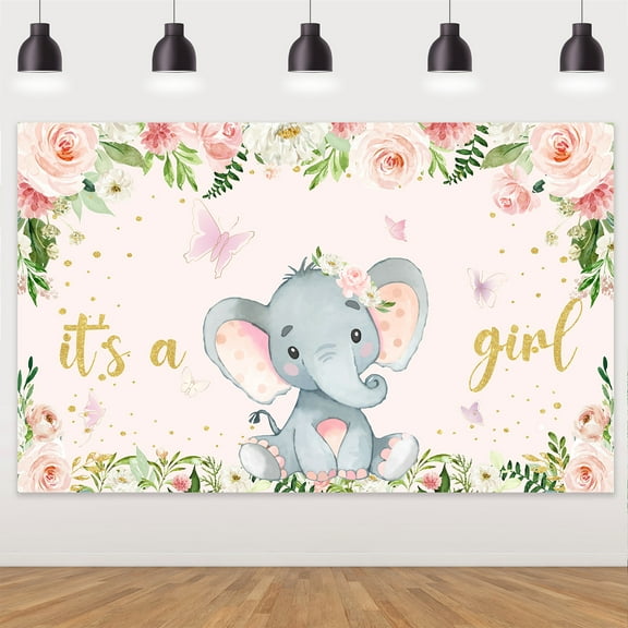 Pink Elephant Baby Shower Party Decorations for Girls Its A Girl Backdrop and Tablecloth, Girls Gender Reveal Party Supplies