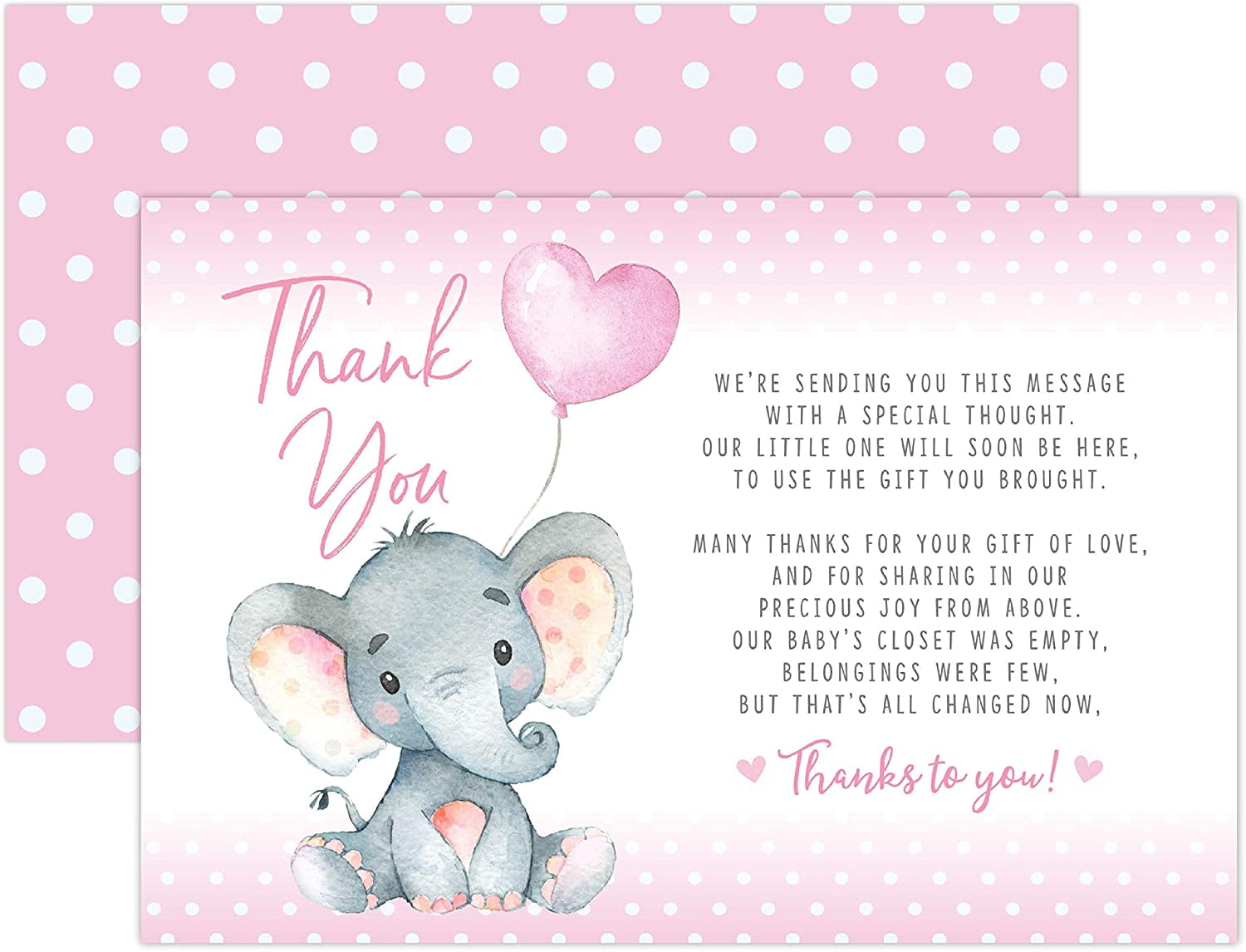 Pink Elephant Baby Shower Thank You Cards 20 Count Including Envelopes, image size:1500x1146